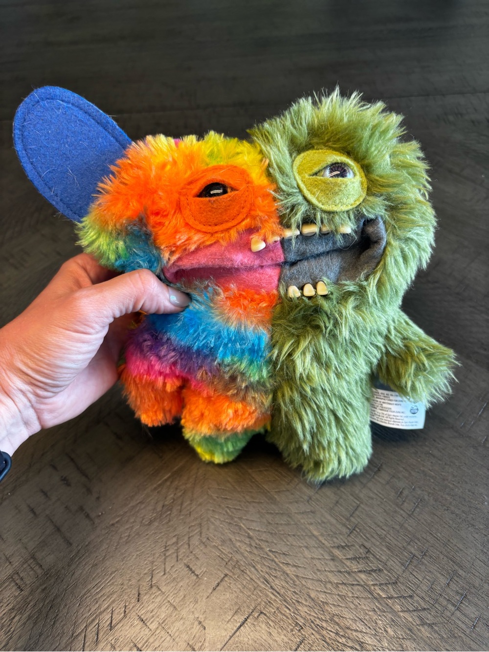 Mix match fuggler Two-Face Plush Monster Toy - Rainbow & Green